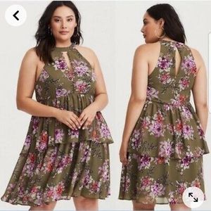 Torrid Olive Green Floral Halter Dress